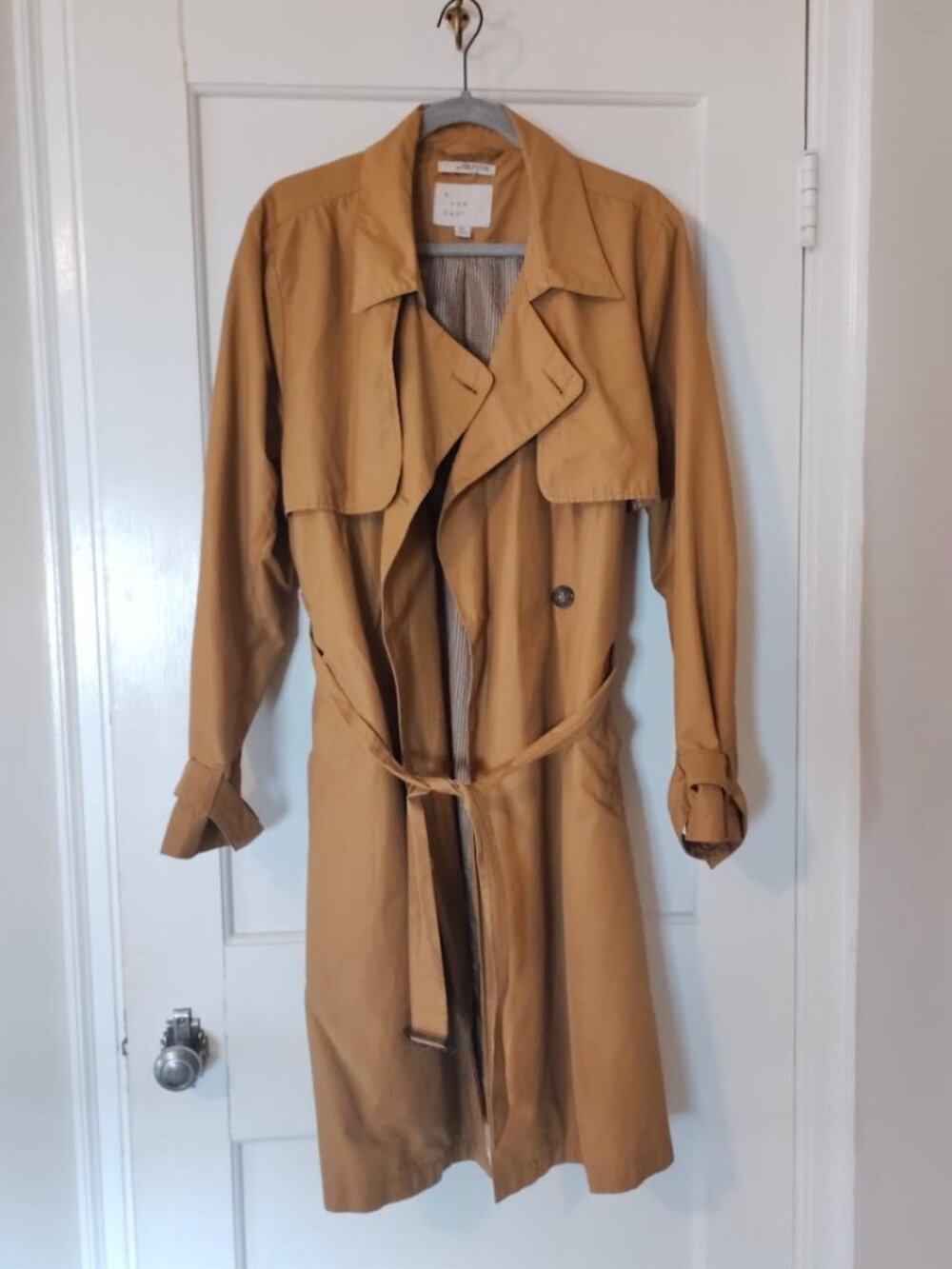 A New Day XL Mustard Cotton Blend Belted Trench Coat Fully Lined
